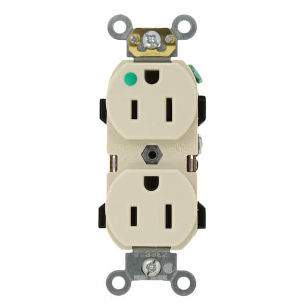 Leviton 15 Amp 125-Volt 2-Pole Hospital Grade Duplex Outlet Straight Blade, Light Almond