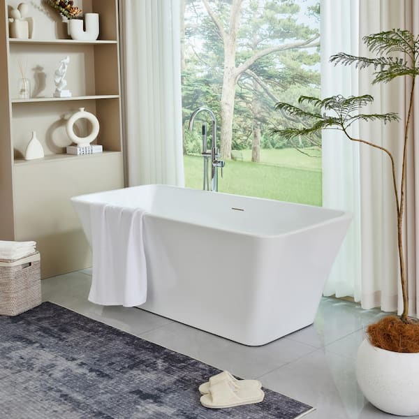 Vanity Art Nantes 67 in. x 30 in. Acrylic Freestanding Soaking Bathtub with Center Drain in White/Integrated Overflow