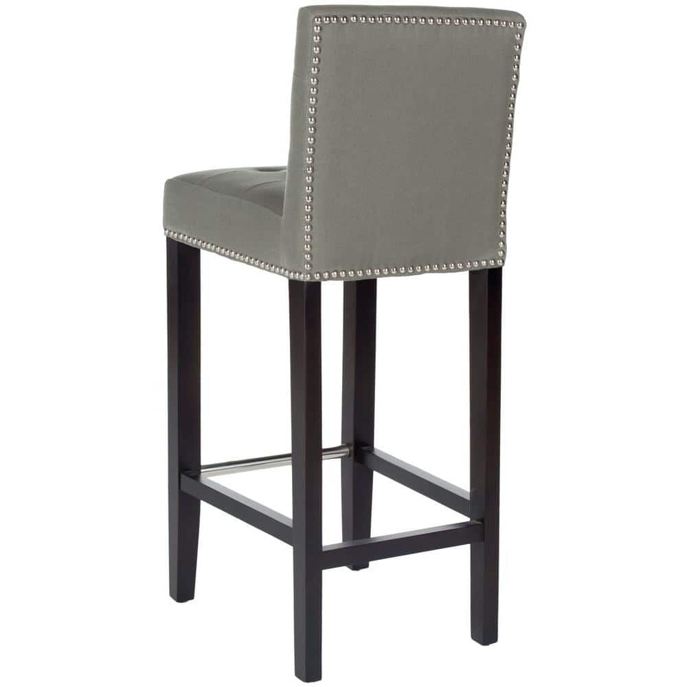 Seamist Gray Transitional Birchwood Bar Stool with Nailhead Trim
