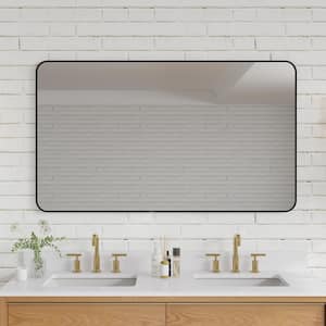 55 in. W x 32 in. H Rectangular Anodized Aluminum Framed Wall Bathroom Vanity Mirror in Matte Black