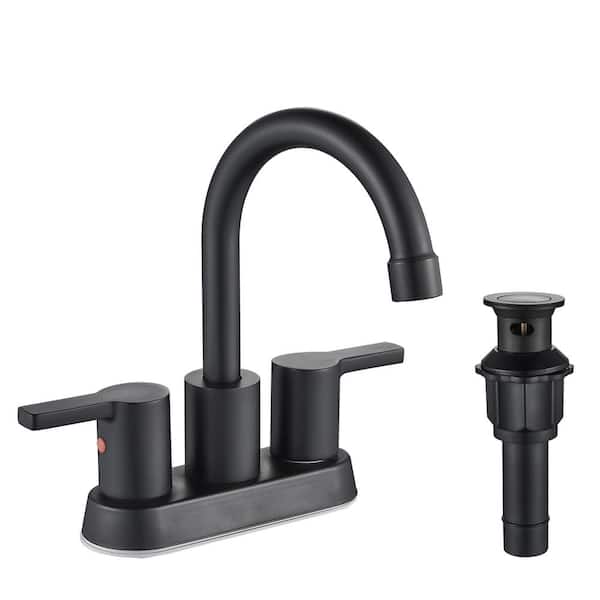 androme 4 in. Centerset Double Handle Mid Arc Bathroom Faucet with Drain Kit Included in Matte Black