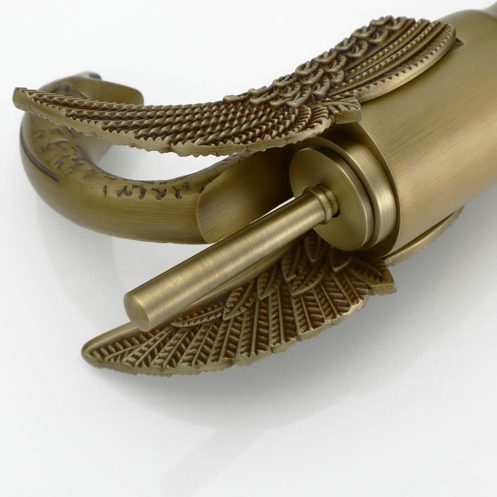 Antique Brass Swan-Shaped Single Handle Bathroom Faucet