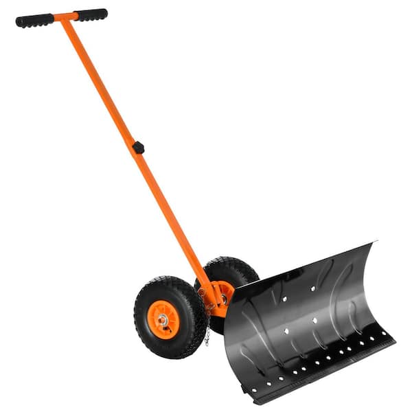 Unbranded Orange 29.25 in. Steel Snow Shovel Snow Blower with 10" Wheels and Cushioned Adjustable Angle Handle Snow Removal Tool