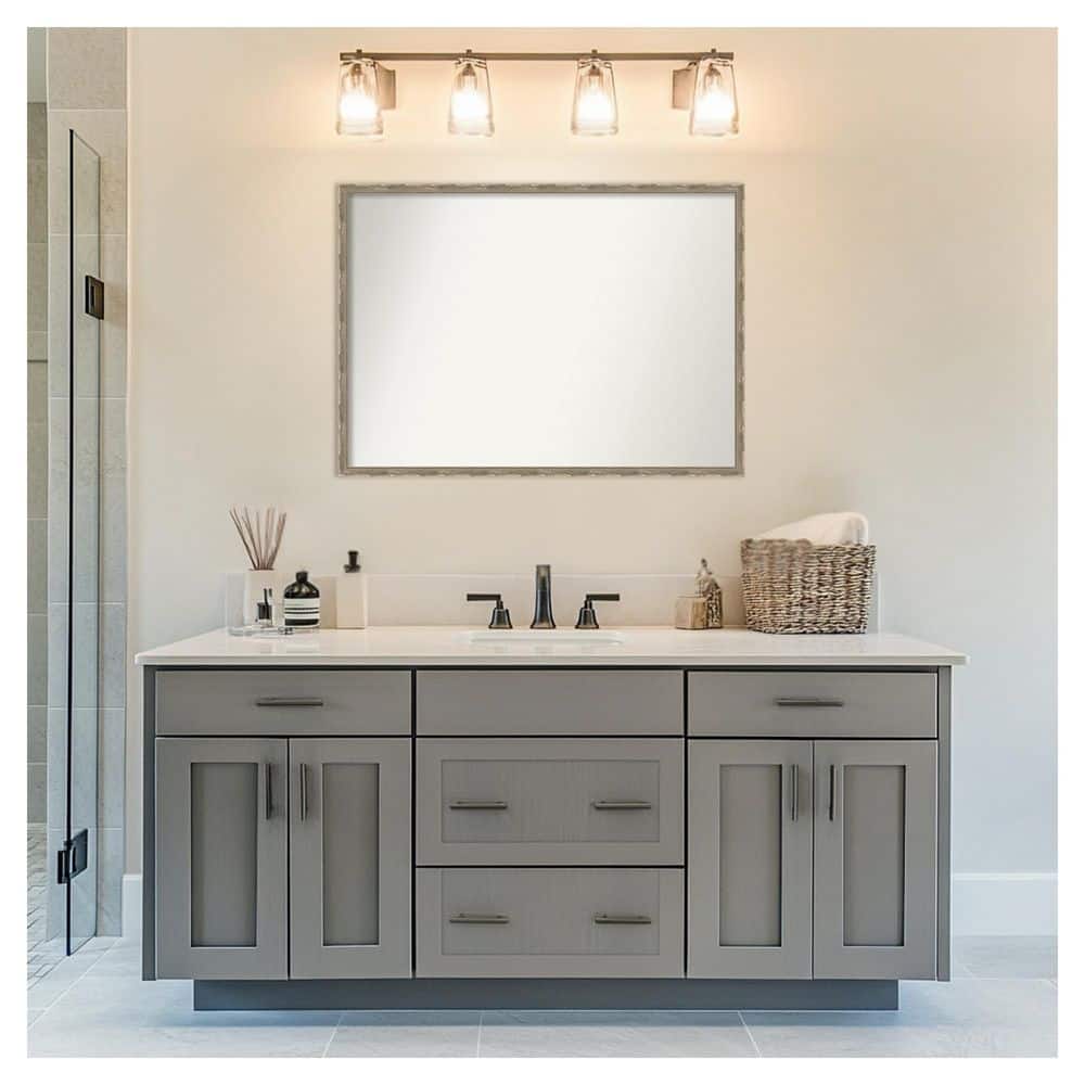 Mila Dark Silver 39.5 in. x 28.5 in. Non-Beveled Traditional Rectangle Wood Framed Bathroom Wall Mirror price history on PriceWatchPro