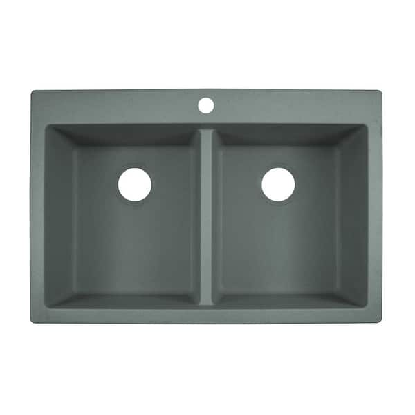 Franke 33 In 4 Hole Primo Dual Mount Composite Granite Double Bowl Kitchen Sink In Shadow Grey 6877