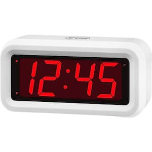 White Case-Red Led Digital Plastic Portable Desk Clock, Alarm, Adjustable Brightness and Battery Operated for Bedroom