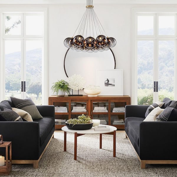 Bolton 19-Light Brass Modern Bubble Chandelier, Sputnik Globe Chandelier with Gradient Gray Glass Shades for Living Room