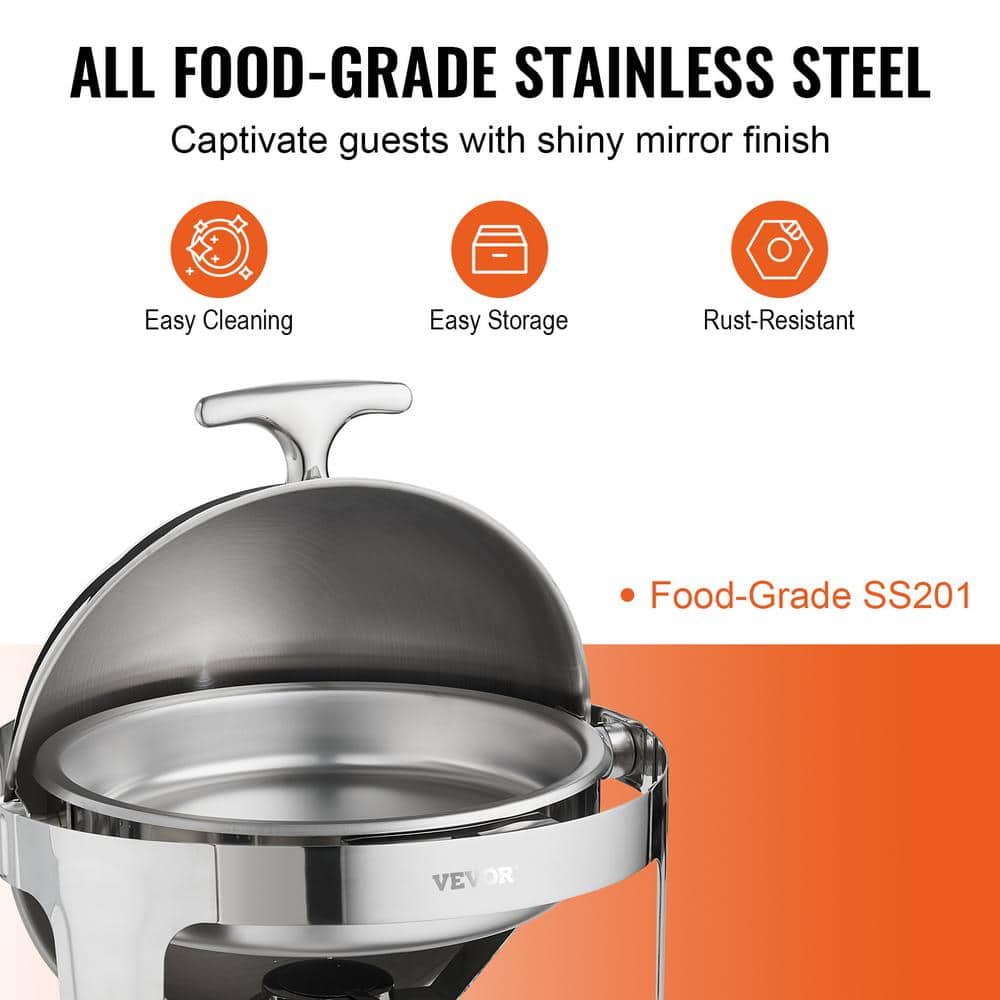 Stainless Steel Round Buffet Chafing Dish Set, 6 Qt, 2 Pack