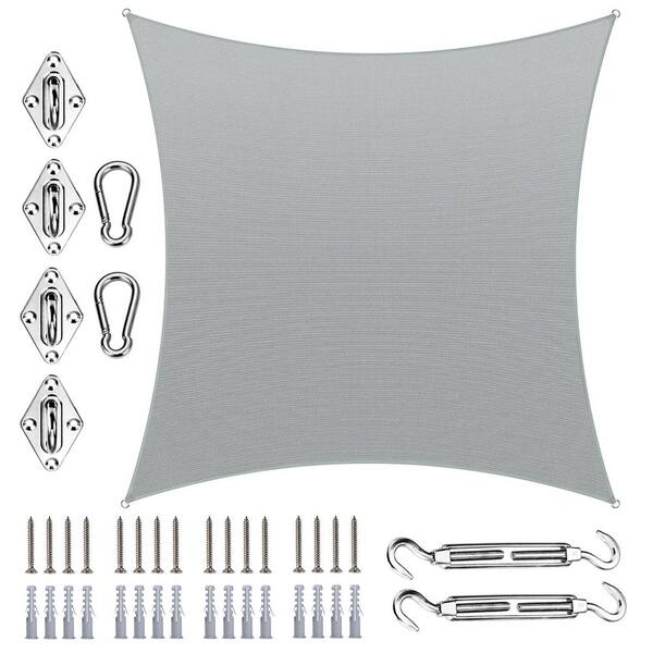 10 ft. x 20 ft. Rectangle Sun Shade Sail with Hardware Kit-Grey