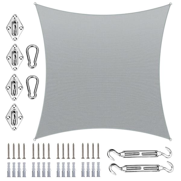 ROYAL SHADE 12 ft. x 16 ft. Rectangle Sun Shade Sail with Hardware Kit-Grey