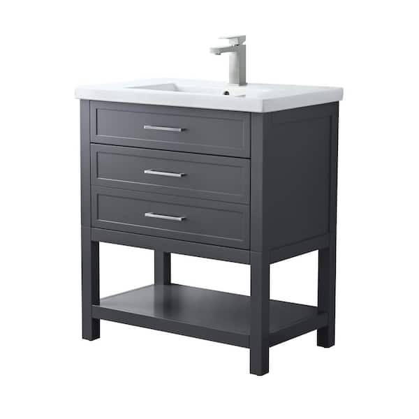 Arlo 30 in. W x 18 in. D x 34 in. H Bath Vanity in Dark Gray with White Ceramic Top