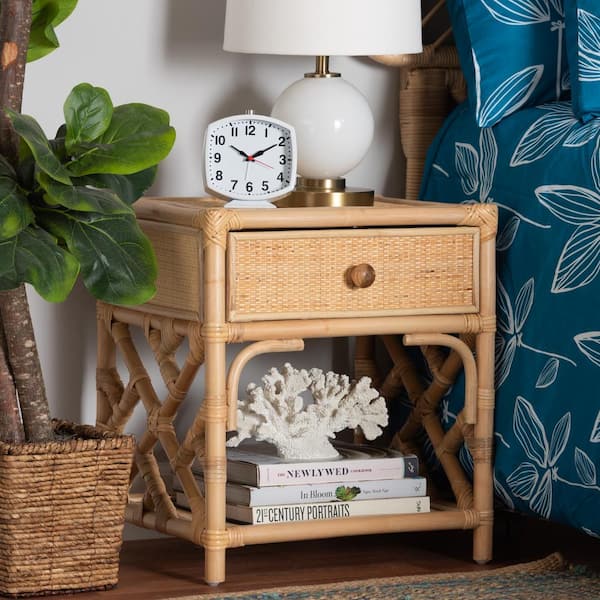 bali & pari Camara 1-Drawer Natural Rattan Nightstand (19.7 in. H x 17.7 in. W x13.8 in. D)