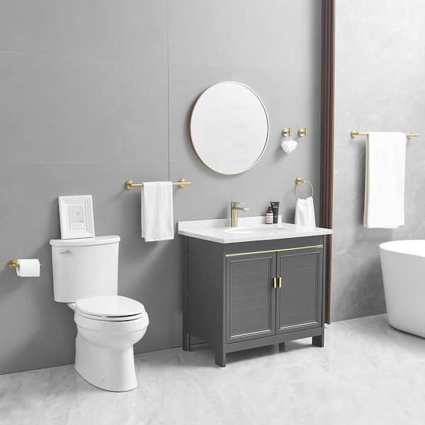 6-Piece Modern Bath Hardware Set with Towel Ring Toilet Paper Holder Towel hook and Towel Bar Wall Mount in Brushed Gold