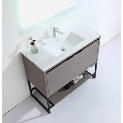 36 in. W x 35.04 in. H Free-Standing Bath Vanity in Gray with Vanity Top in White with White Basin