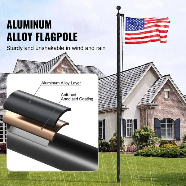 thumbnail image 2 of 8FT Black Flag Pole Kit With American Flag - In-Ground Stainless Steel Pole 2 of 6