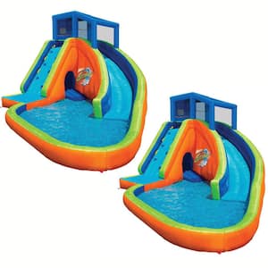Falls Inflatable Water Park Kiddie Pool with Slides & Cannons (2-Pack), Oval
