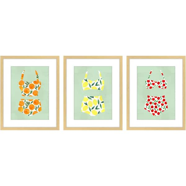 Melissa Van Hise Fruity Suits, Set of 3 Framed Giclee Coastal Art Print 16 in. x 20 in. each