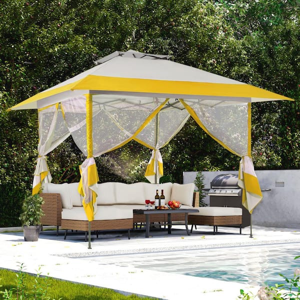 JEAREY 13 x 13 ft. Pop Up Gazebo with Netting Outdoor Patio Portable Canopy in Yellow