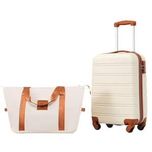 2-Piece Brown White Spinner Wheels Luggage Set with Handbag