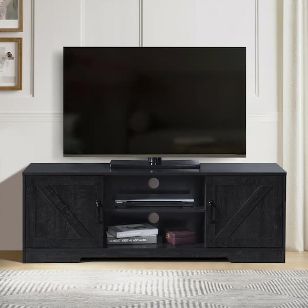 59 in. Wood Black Oak TV Stand with 2 Storage Cabinets Fits TV's up to 59 in.