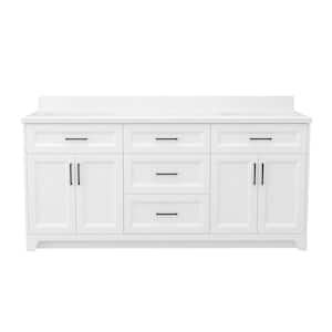 72 in. W x 22 in. D x 34 in. H Double Sinks Freestanding Bath Vanity in White with White Engineered Stone Composite Top