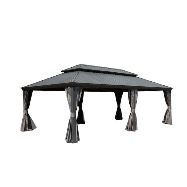 14 ft. x 22 ft. Grey Outdoor Gazebo with Curtains and Netting