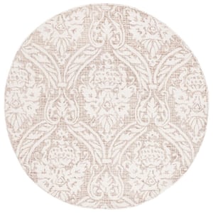 Abstract Ivory/Beige 6 ft. x 6 ft. Damask Round Area Rug