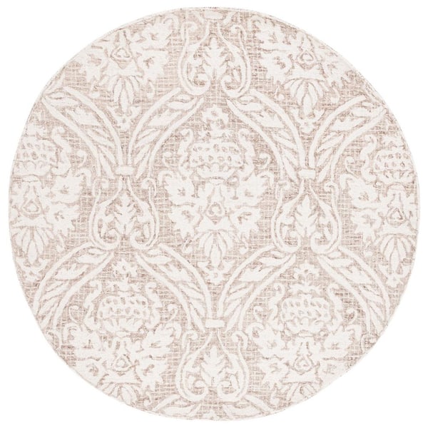 SAFAVIEH Abstract Ivory Beige 6 Ft X 6 Ft Damask Round Area Rug   Ivory Beige Safavieh Area Rugs Abt204b 6r 64 600 