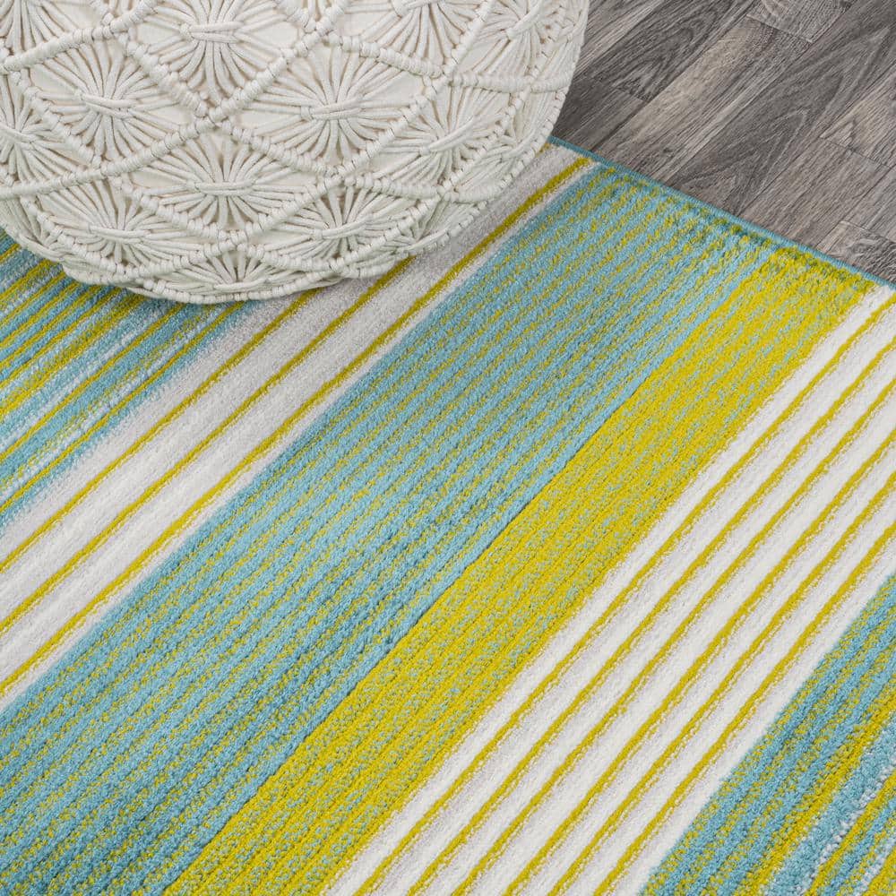 Duxbury Green and Blue Gradient Striped Synthetic 5' x 8' Area Rug