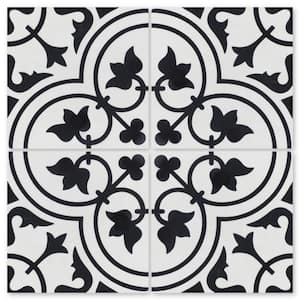 Tulips B Black and White Morning / Matte 8 in. x 8 in. Cement Handmade Floor and Wall Tile (Box of 8 / 3.45 sq. ft.)