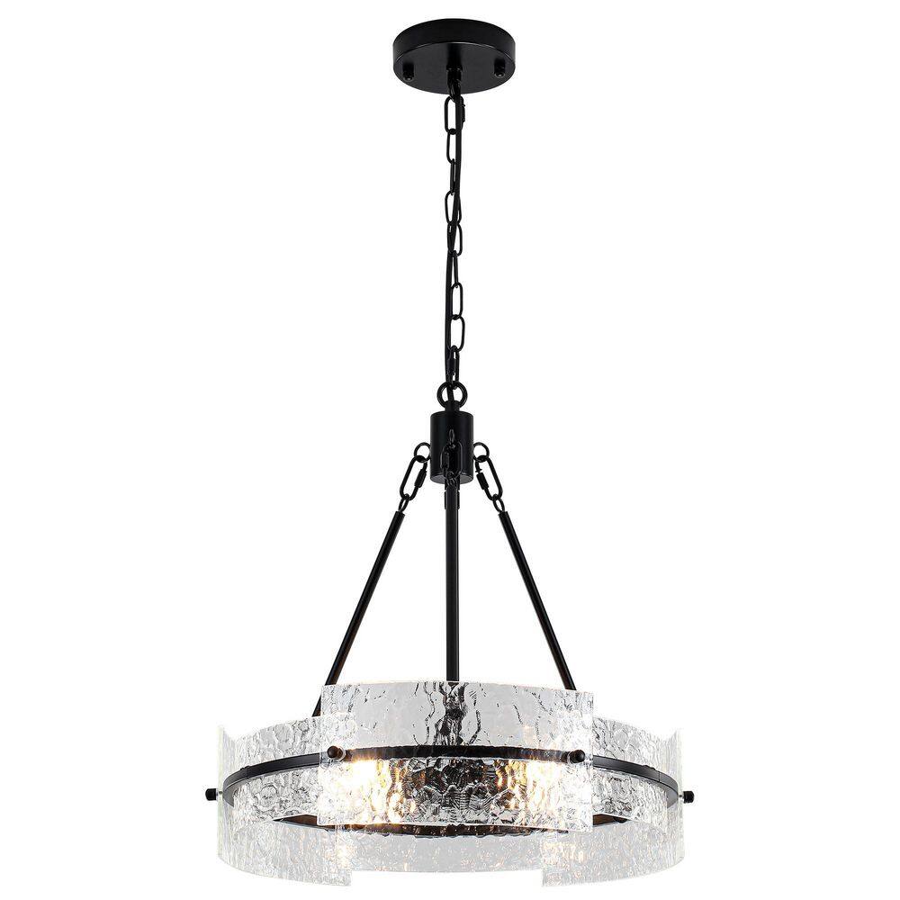 4-Light 16.54 in. Modern Black Chandelier with Clear Stone Pattern Glass Shade Height Adjustable for Bedroom Dining Room price history on PriceWatchPro