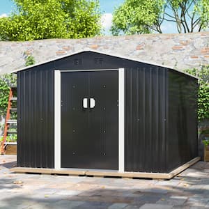 9.1 ft. W x 10.3 ft. D Outdoor Metal Storage Shed Garden Tool Galvanized Steel Shed with Sliding Door (93.73 sq. ft.)