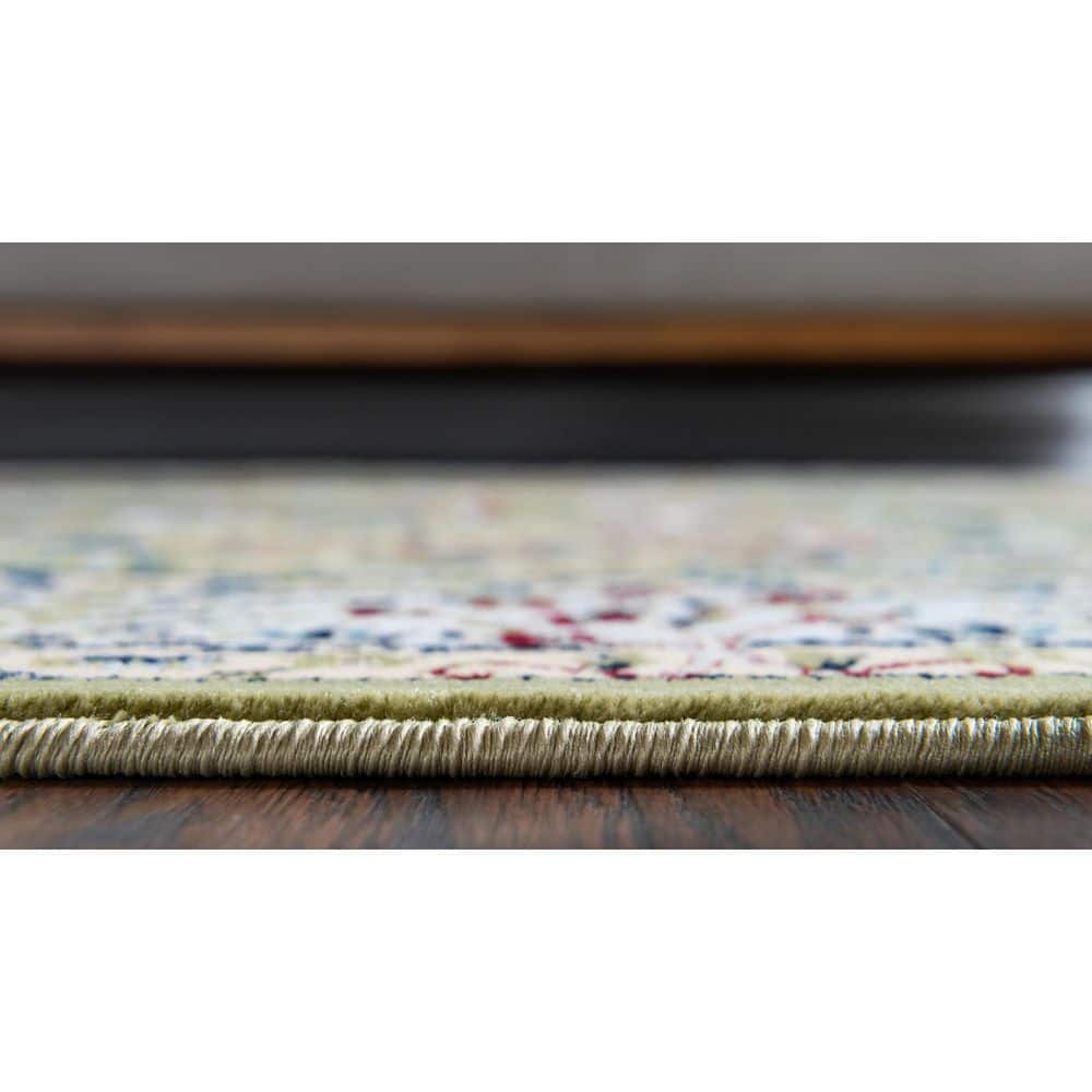 Green Rectangular Persian-Style Stain-Resistant Area Rug