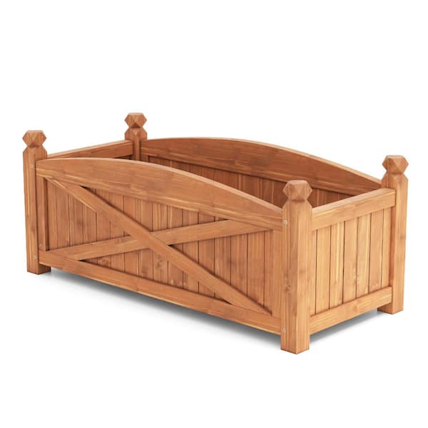 Coffee Fir Wood Rectangular Raised Garden Bed with Drainage Holes and Removable Bottom Panels, 36 in. L