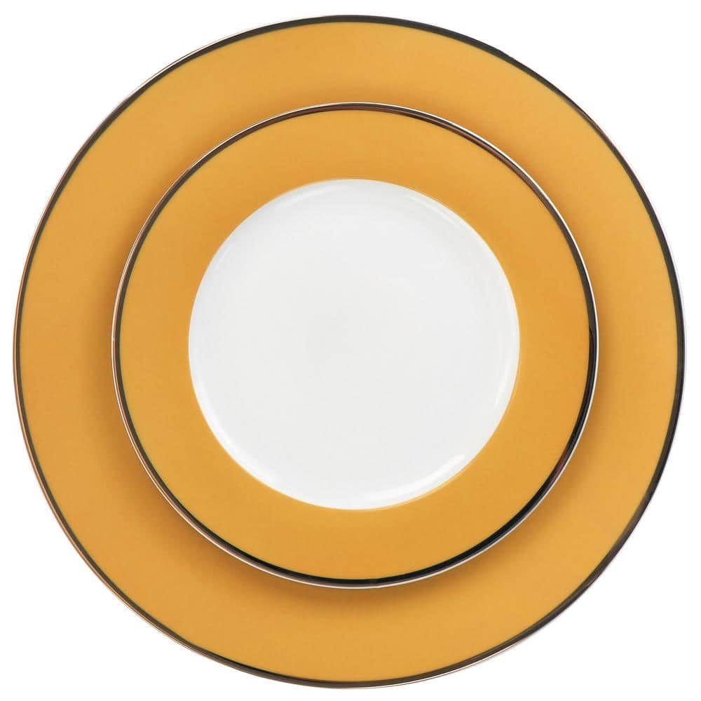 Yellow Ceramic 12-Piece Dinnerware Set with Gold Rim
