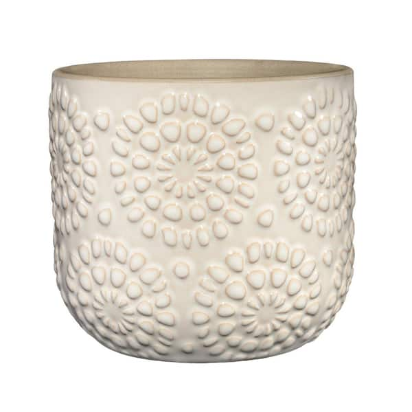 Vigoro 5.5 in. Chrysanthemum Small White Textured Ceramic Pot (5.5 in. D x  4.8 in. H) with Attached Saucer CT1485-MTWH - The Home Depot