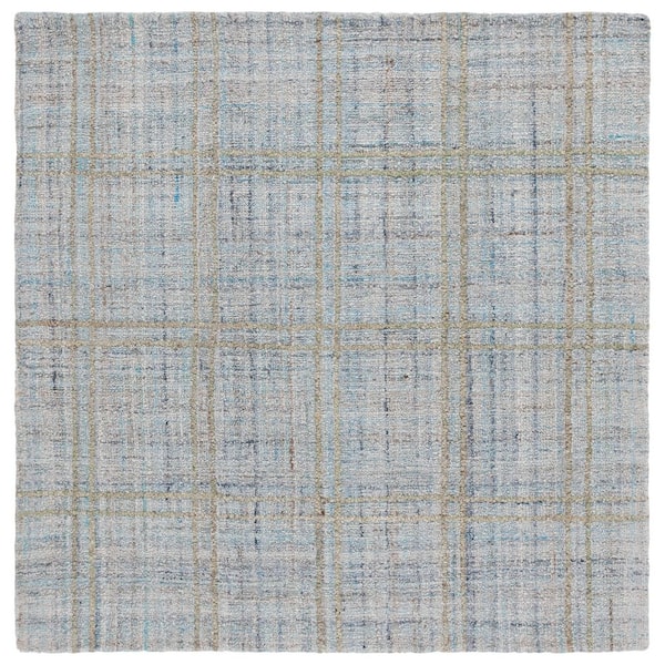 Abstract 6 ft. x 6 ft. Blue/Gray Geometric Plaid Square Area Rug
