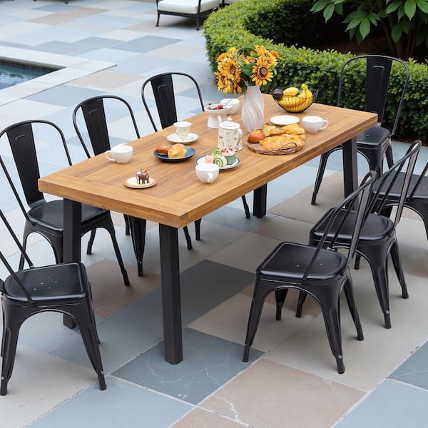 Tozey 9-Piece Outdoor Dining Set Yellow Acacia Wood Table Tozey 9-Piece Outdoor Dining Set Yellow Acacia Wood Table