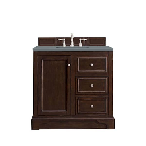 James Martin Vanities De Soto 36 in. W x 23.5 in. D x 36.3 in. H Bathroom Vanity in Burnished Mahogany with Cala Blue Quartz Top