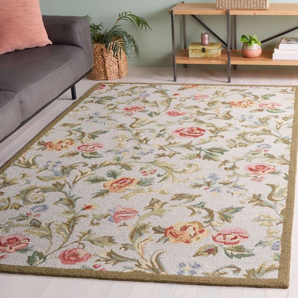 Chelsea 8 ft. x 10 ft. Ivory/Sage Border Floral Vines Area Rug