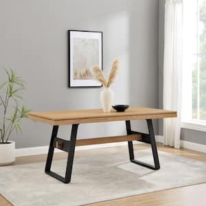 72 in. Rectangle Light Oak Veneer Top with Metal Legs Modern Industrial Dining Table (Seats 6-8)