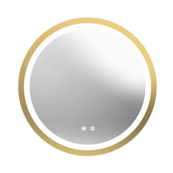 Brilliance 24 in. W x 24 in. H Round Frameless Light-up Wall Mounted Bathroom Vanity Mirror in Brushed Brass