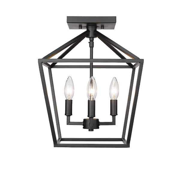 240-Watt 4-Light 12 in. Matte Black Semi-Flush Mount-Light
