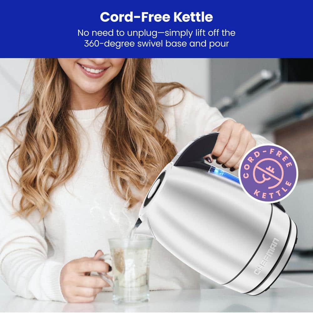 Chefman 1.8 Liter Stainless Steel Electric Kettle with LED Lights