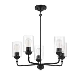 Stowe 5-Light Flat Black Finish with Clear Glass Transitional Chandelier for Kitchen/Dining/Foyer No Bulb Included