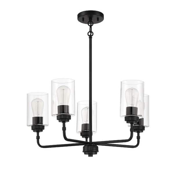 CRAFTMADE Stowe 5-Light Flat Black Finish with Clear Glass Transitional Chandelier for Kitchen/Dining/Foyer No Bulb Included