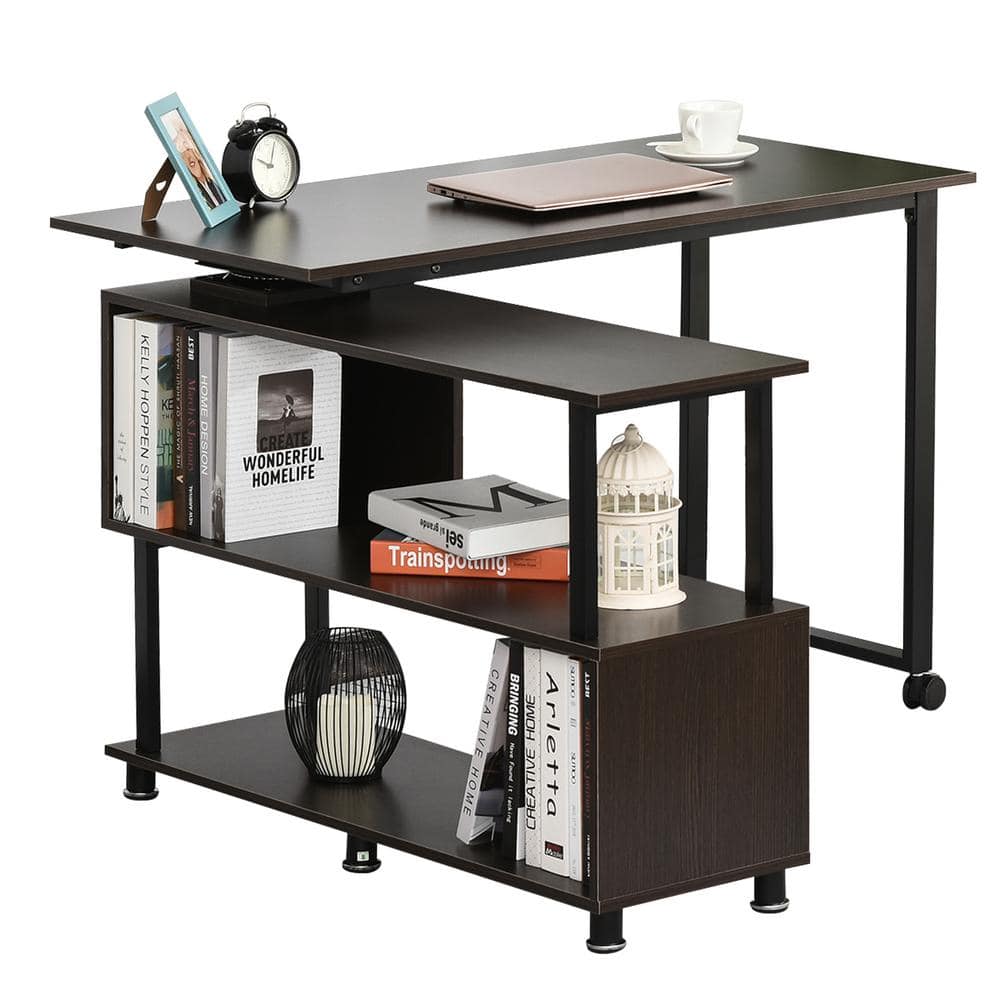 45.25 in. LShaped Brown Writing Computer Desk with Convertible