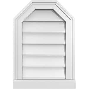 14 in. x 20 in. Octagonal Top Surface Mount PVC Gable Vent: Decorative with Brickmould Sill Frame