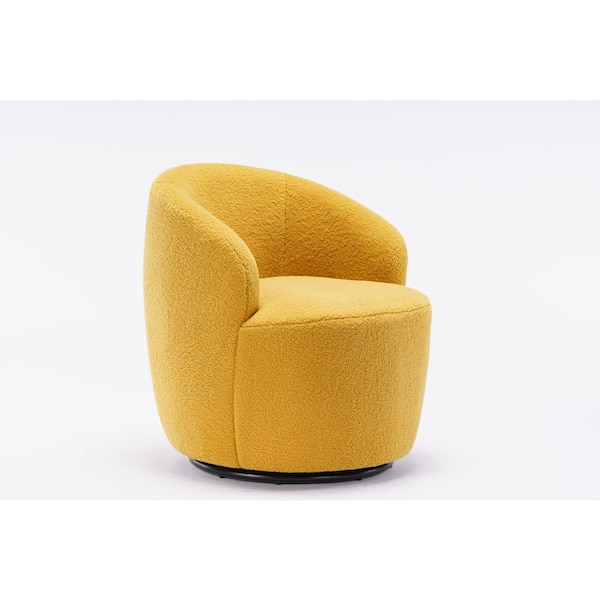 Clarissa Yellow Teddy Fabric Upholstered Barrel Swivel Accent Chair with Metal Base