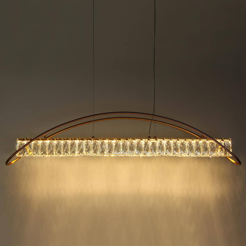 Modern Gold LED Crystal Linear Island Chandelier